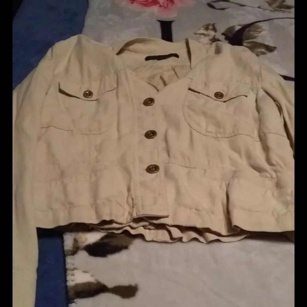 Vintage Womens Jacket Express Design Studio Button Down Beige Large - Picture 1 of 14